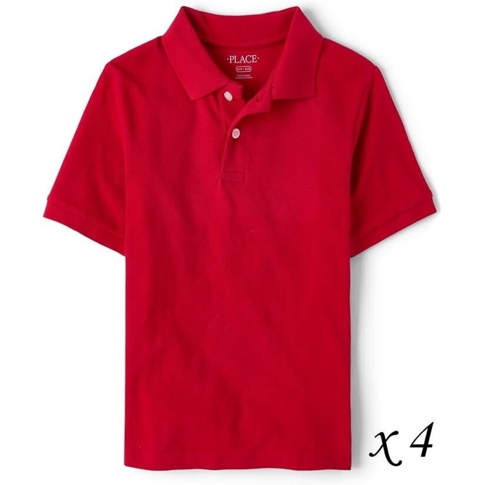 4 Children's Place Boys Uniform Short Sleeve Pique Polos - Red Size Large 10/12